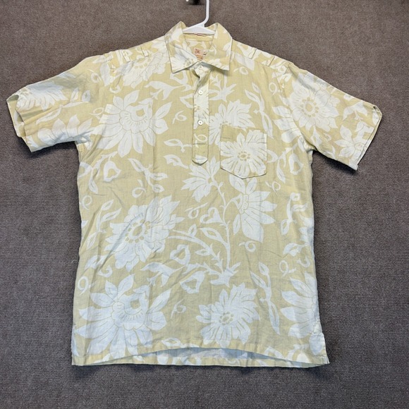 Richards Tops - Richards Brasil Hawaiian Shirt Women's 2 Short Sleeve Polo Tan Floral Pure Linen